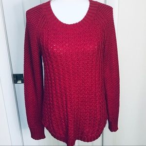 CALVIN KLEIN Pink Fuscia Mixed Stitch Raglan Sleeve Longer Length Knit Sweater M